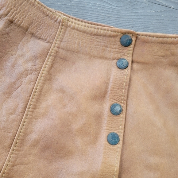 Vintage 70s Western Boho Camel Tan Honey Butterscotch Leather Custom Made Skirt - Picture 3 of 8